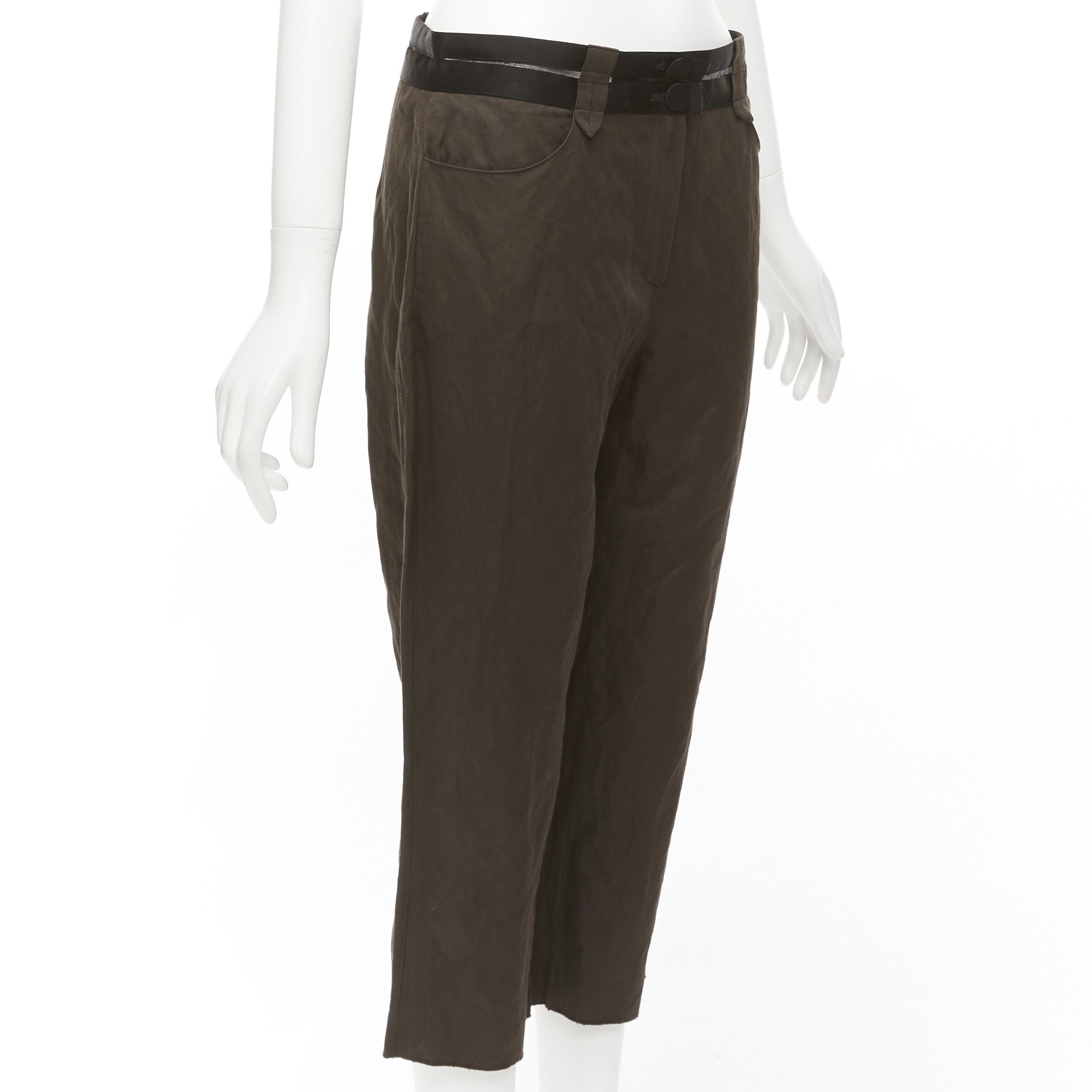 Lanvin LANVIN 2005 dark brown black cotton blend sheer waistband crop pants FR40 L Size 30" / US 8 / IT 44 - 3 Thumbnail