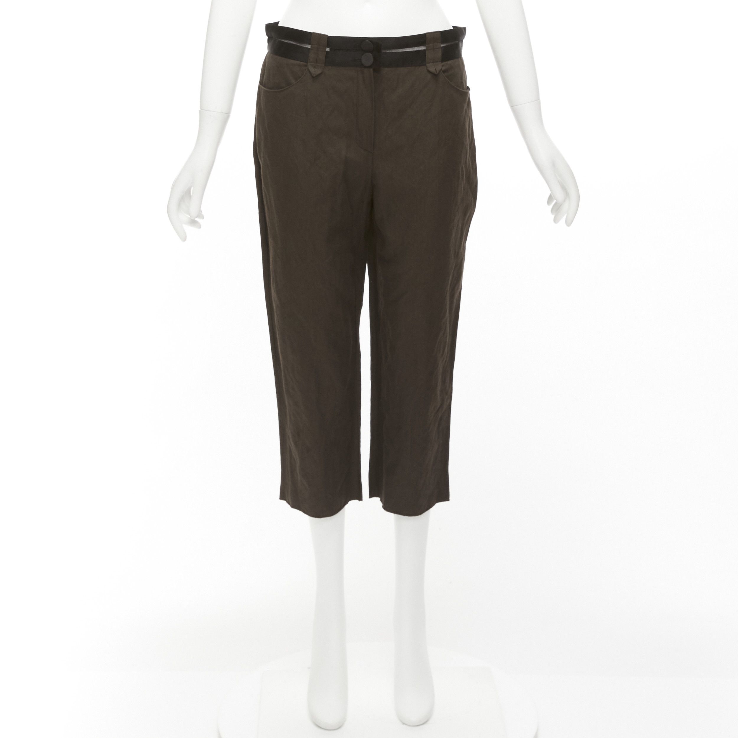 Lanvin LANVIN 2005 dark brown black cotton blend sheer waistband crop pants FR40 L Size 30" / US 8 / IT 44 - 9 Thumbnail