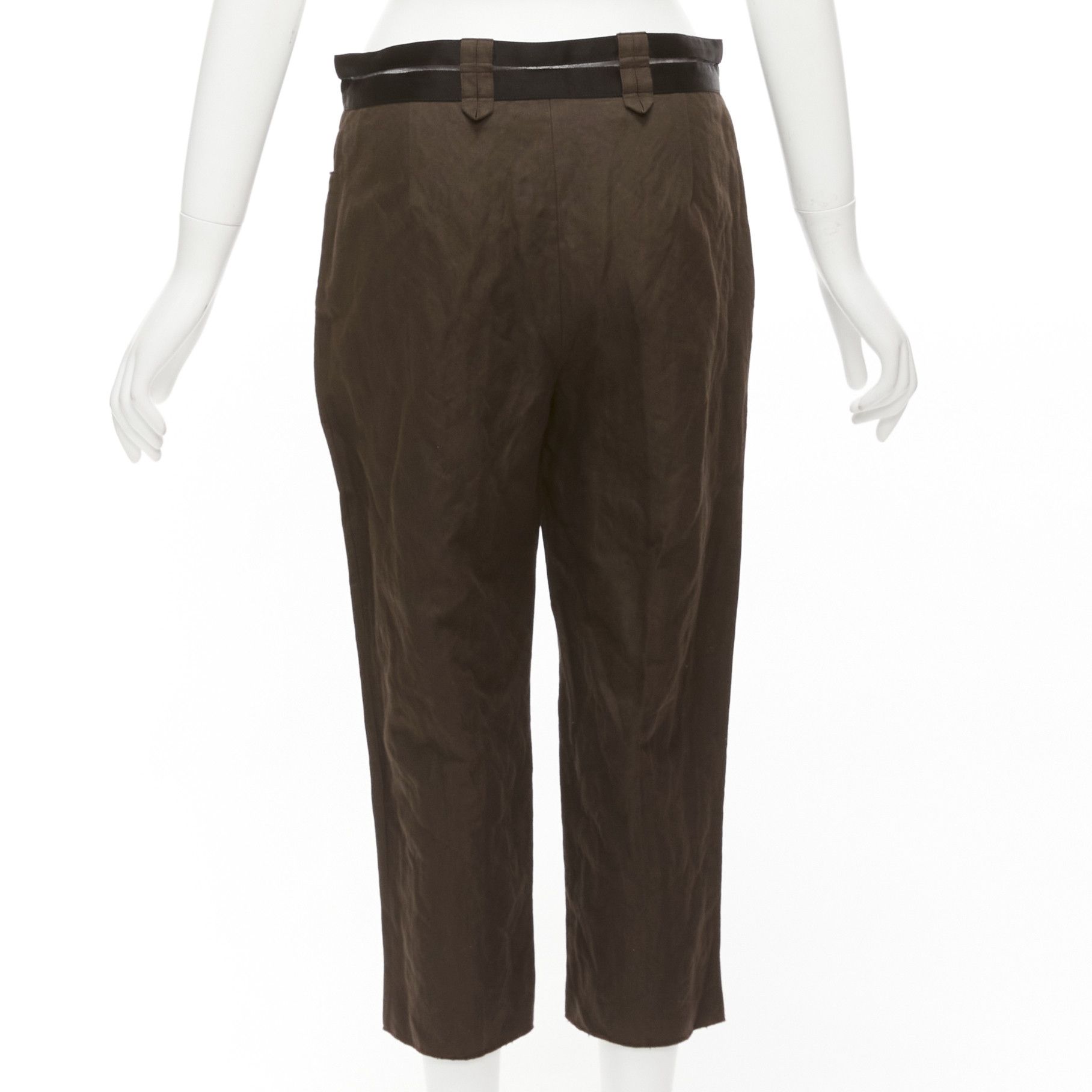 Lanvin LANVIN 2005 dark brown black cotton blend sheer waistband crop pants FR40 L Size 30" / US 8 / IT 44 - 5 Thumbnail
