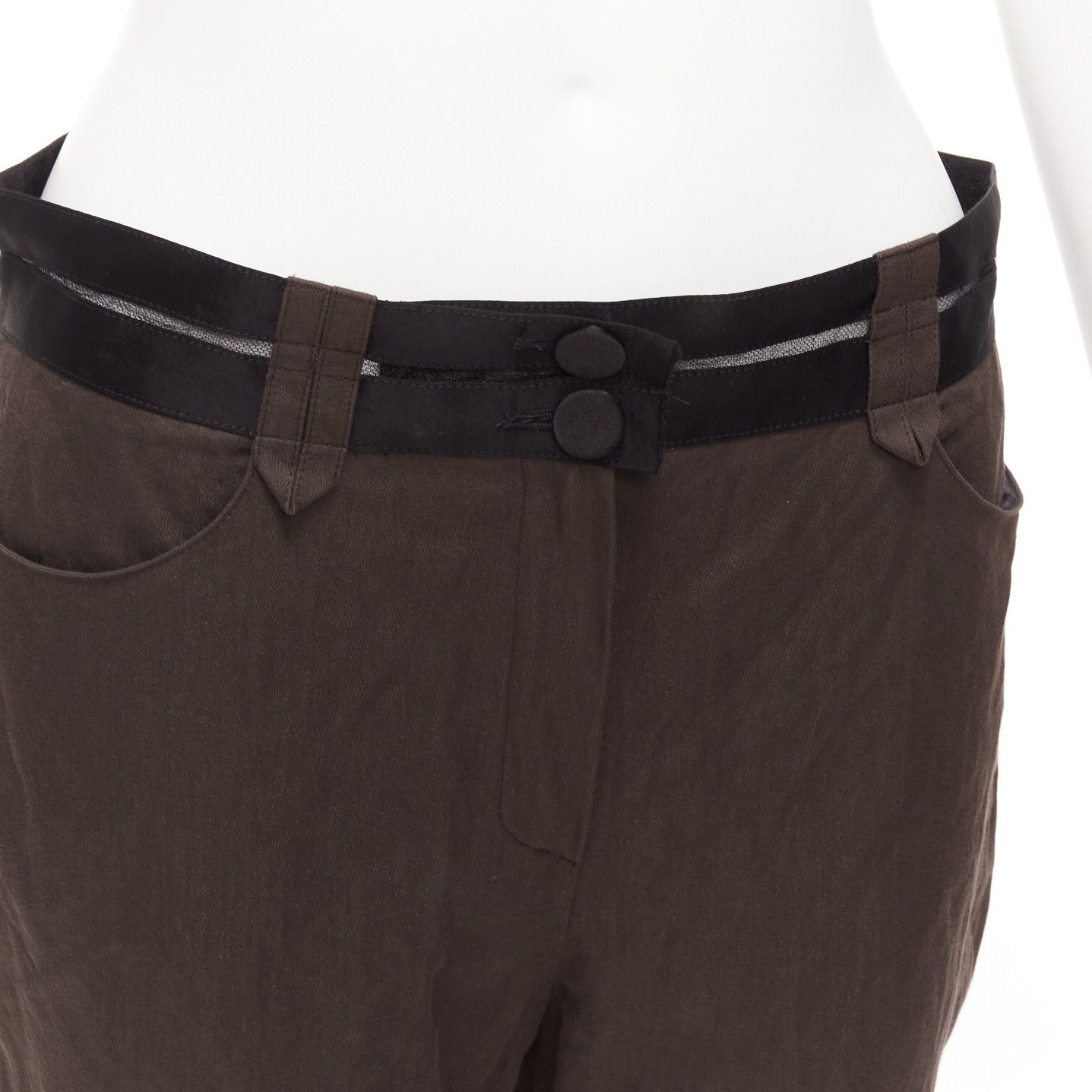 Lanvin LANVIN 2005 dark brown black cotton blend sheer waistband crop pants FR40 L Size 30" / US 8 / IT 44 - 2 Thumbnail