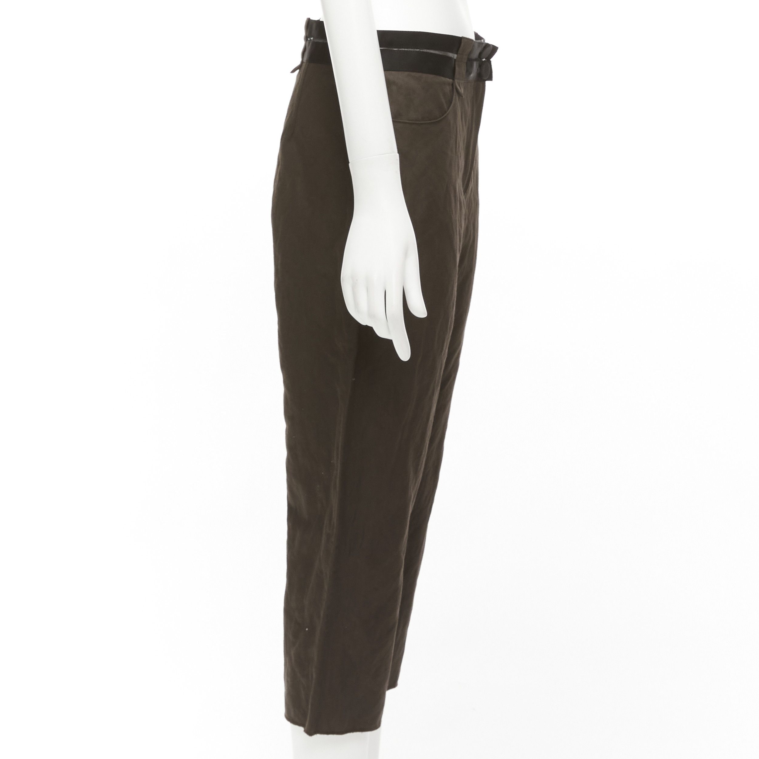 Lanvin LANVIN 2005 dark brown black cotton blend sheer waistband crop pants FR40 L Size 30" / US 8 / IT 44 - 4 Thumbnail