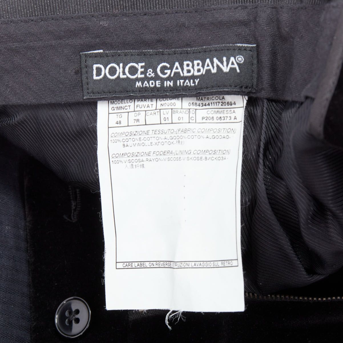 Dolce & Gabbana DOLCE GABBANA Martini Fit black cotton velvet blazer jacket pants suit IT48 M Size 48R - 10 Thumbnail
