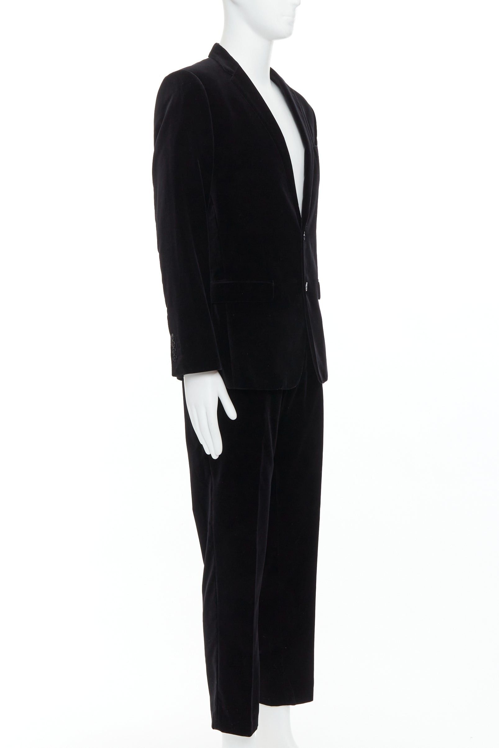 Dolce & Gabbana DOLCE GABBANA Martini Fit black cotton velvet blazer jacket pants suit IT48 M Size 48R - 2 Thumbnail