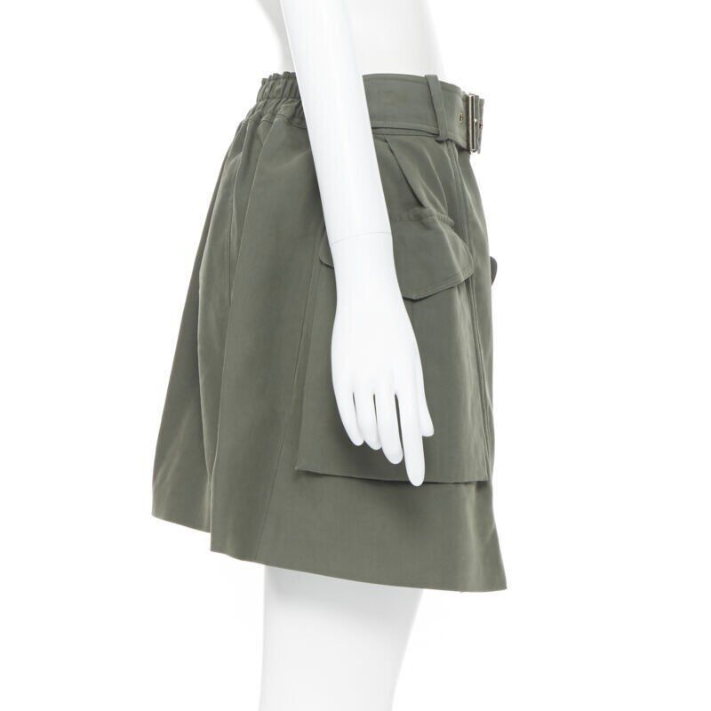 Kenzo KENZO military khaki green cotton dual pockets belted elasticated skirt Fr38 Size 28" / US 6 / IT 42 - 4 Thumbnail