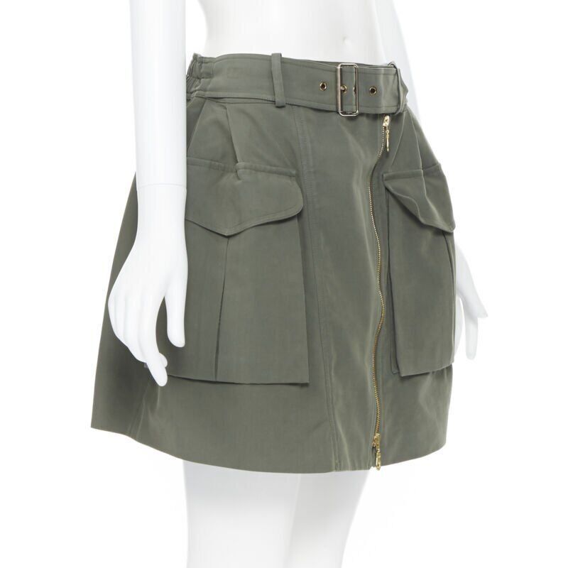 Kenzo KENZO military khaki green cotton dual pockets belted elasticated skirt Fr38 Size 28" / US 6 / IT 42 - 3 Thumbnail