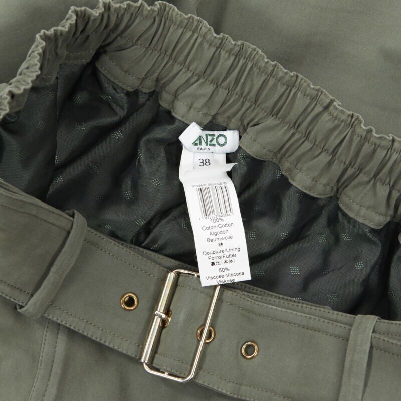 Kenzo KENZO military khaki green cotton dual pockets belted elasticated skirt Fr38 Size 28" / US 6 / IT 42 - 9 Thumbnail