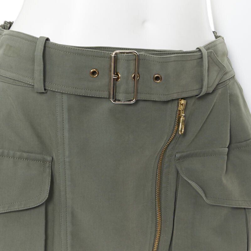 Kenzo KENZO military khaki green cotton dual pockets belted elasticated skirt Fr38 Size 28" / US 6 / IT 42 - 2 Thumbnail