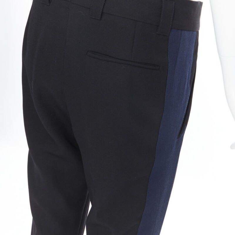 Haider Ackermann HAIDER ACKERMANN 100% fleece wool black navy grosgrain side cropped pants FR36 Size 27" / US 4 / IT 40 - 8 Thumbnail