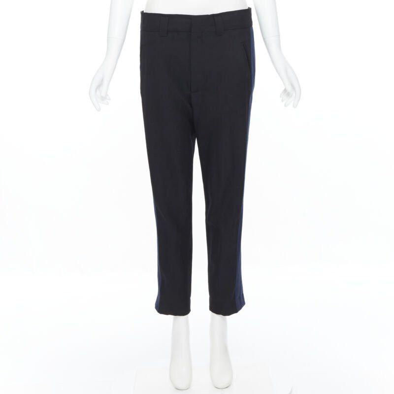 Haider Ackermann HAIDER ACKERMANN 100% fleece wool black navy grosgrain side cropped pants FR36 Size 27" / US 4 / IT 40 - 3 Thumbnail