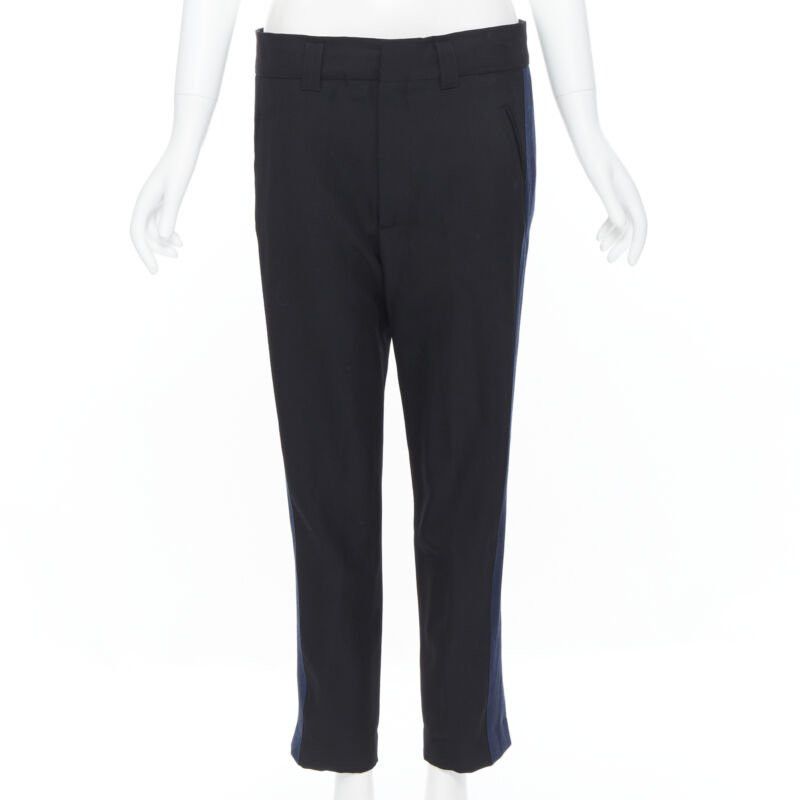 Haider Ackermann HAIDER ACKERMANN 100% fleece wool black navy grosgrain side cropped pants FR36 Size 27" / US 4 / IT 40 - 4 Thumbnail
