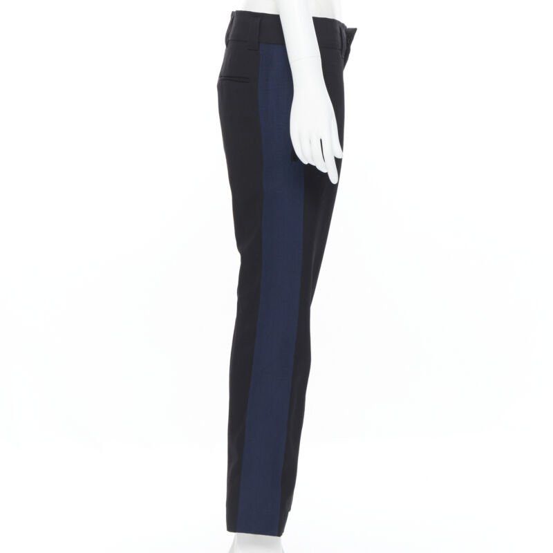 Haider Ackermann HAIDER ACKERMANN 100% fleece wool black navy grosgrain side cropped pants FR36 Size 27" / US 4 / IT 40 - 5 Thumbnail