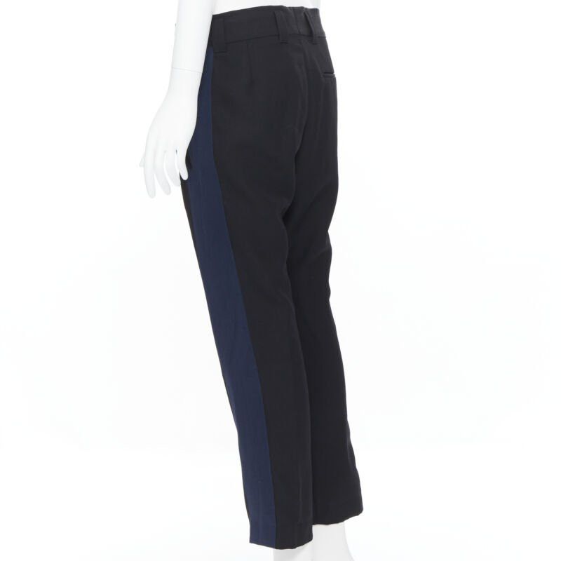 Haider Ackermann HAIDER ACKERMANN 100% fleece wool black navy grosgrain side cropped pants FR36 Size 27" / US 4 / IT 40 - 7 Thumbnail