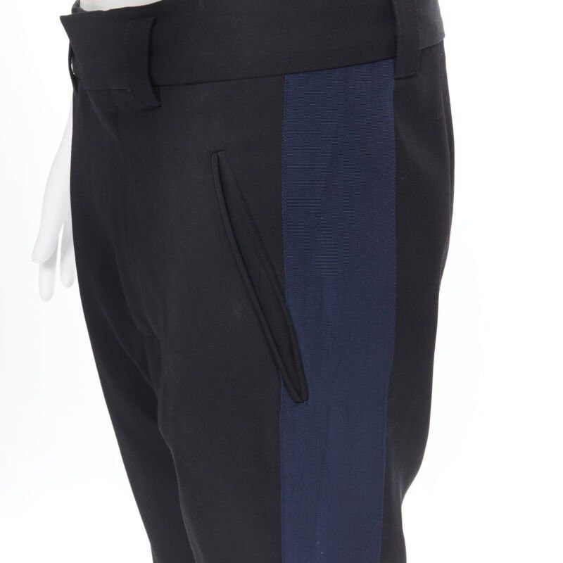Haider Ackermann HAIDER ACKERMANN 100% fleece wool black navy grosgrain side cropped pants FR36 Size 27" / US 4 / IT 40 - 2 Thumbnail