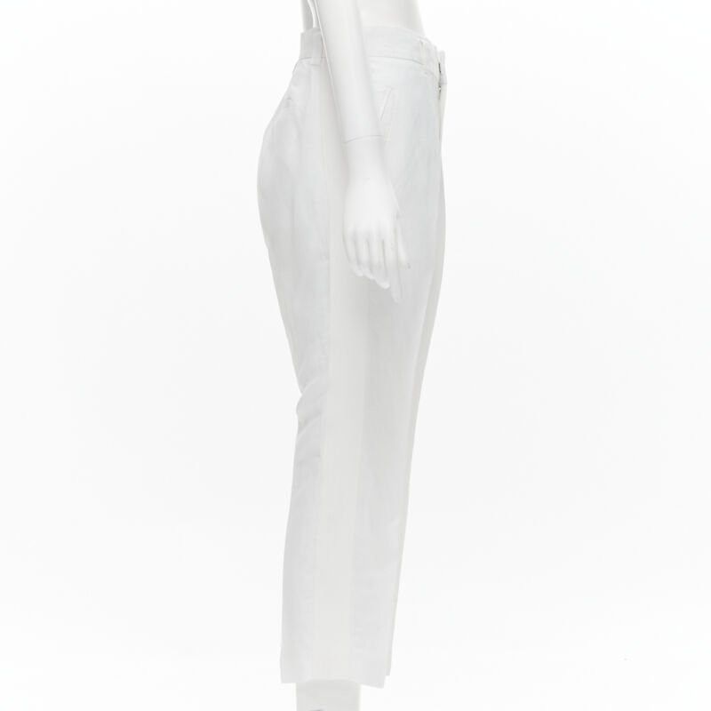 Haider Ackermann HAIDER ACKERMANN white grosgrain linen drop crotch cropped trousers FR38 S Size 28" / US 6 / IT 42 - 4 Thumbnail