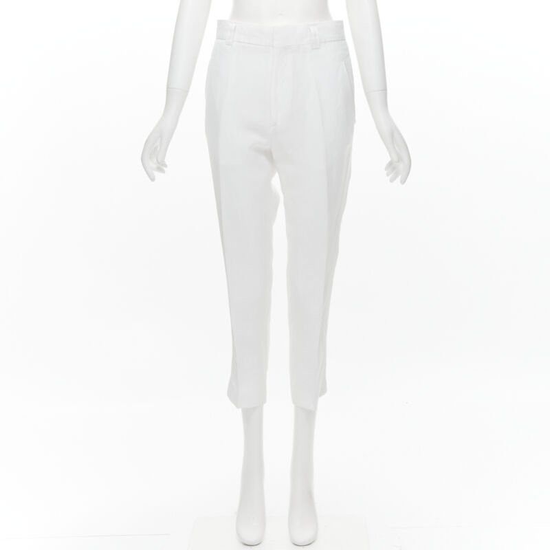 Haider Ackermann HAIDER ACKERMANN white grosgrain linen drop crotch cropped trousers FR38 S Size 28" / US 6 / IT 42 - 3 Thumbnail