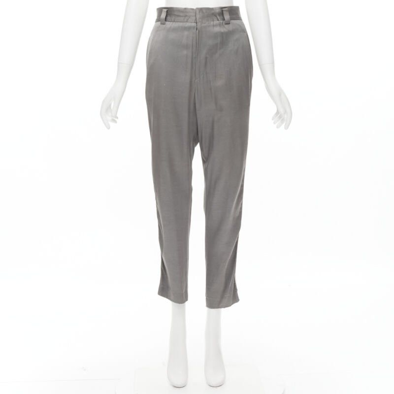 Haider Ackermann HAIDER ACKERMANN grey rayon dusty pink grosgrain cropped trousers FR38 S Size 28" / US 6 / IT 42 - 3 Thumbnail