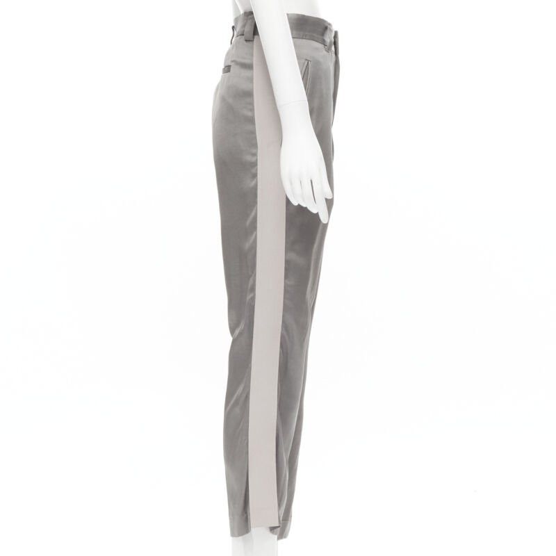 Haider Ackermann HAIDER ACKERMANN grey rayon dusty pink grosgrain cropped trousers FR38 S Size 28" / US 6 / IT 42 - 4 Thumbnail