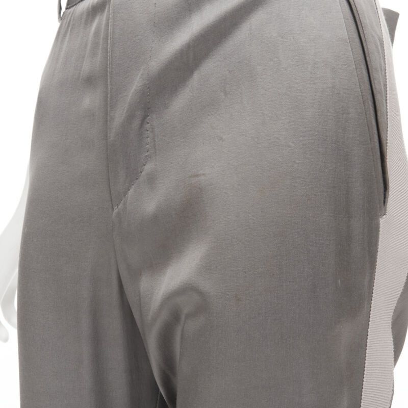 Haider Ackermann HAIDER ACKERMANN grey rayon dusty pink grosgrain cropped trousers FR38 S Size 28" / US 6 / IT 42 - 10 Thumbnail