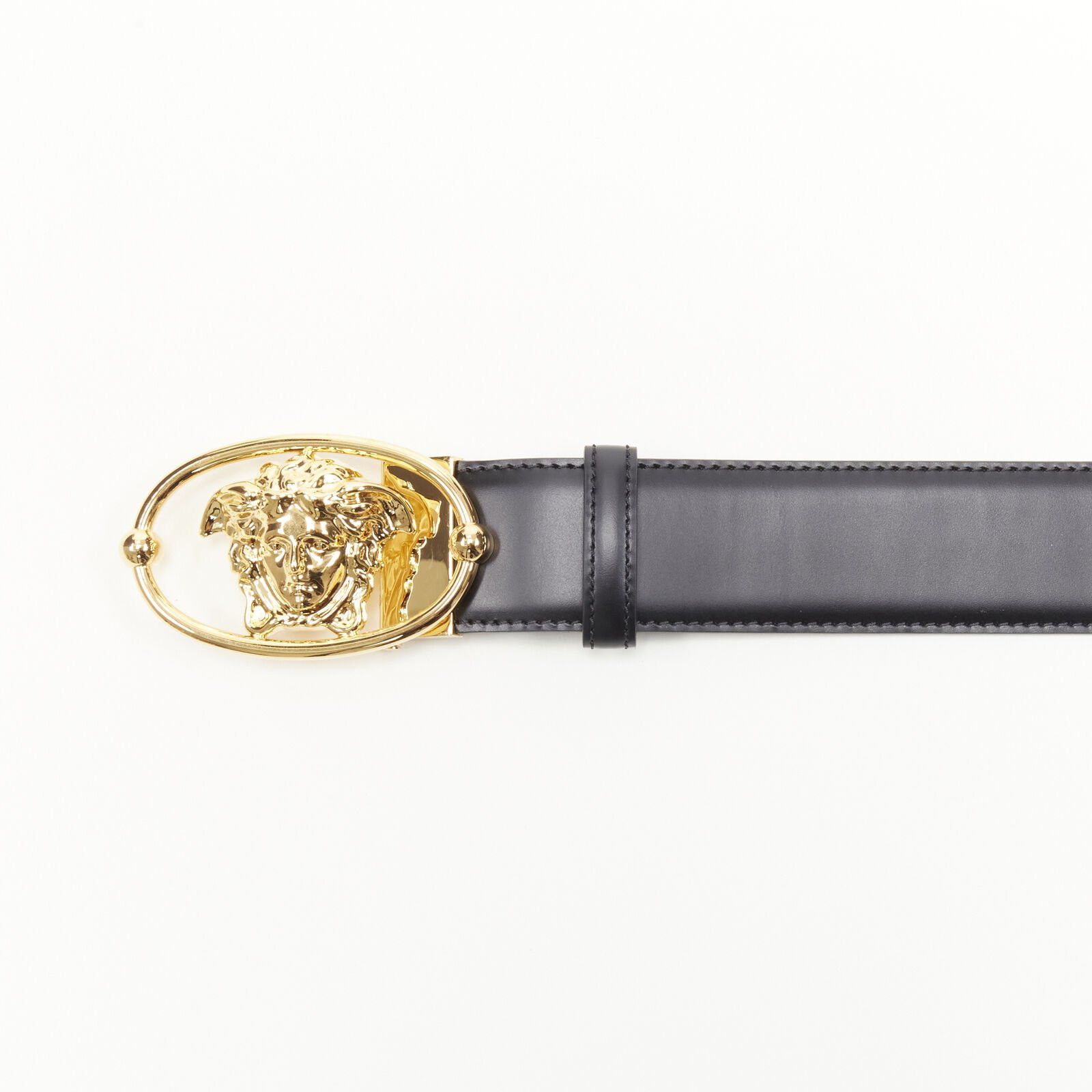 Versace VERSACE La Medusa Insignia gold oval buckle black leather belt 100cm 38-42" Size 38 - 5 Thumbnail