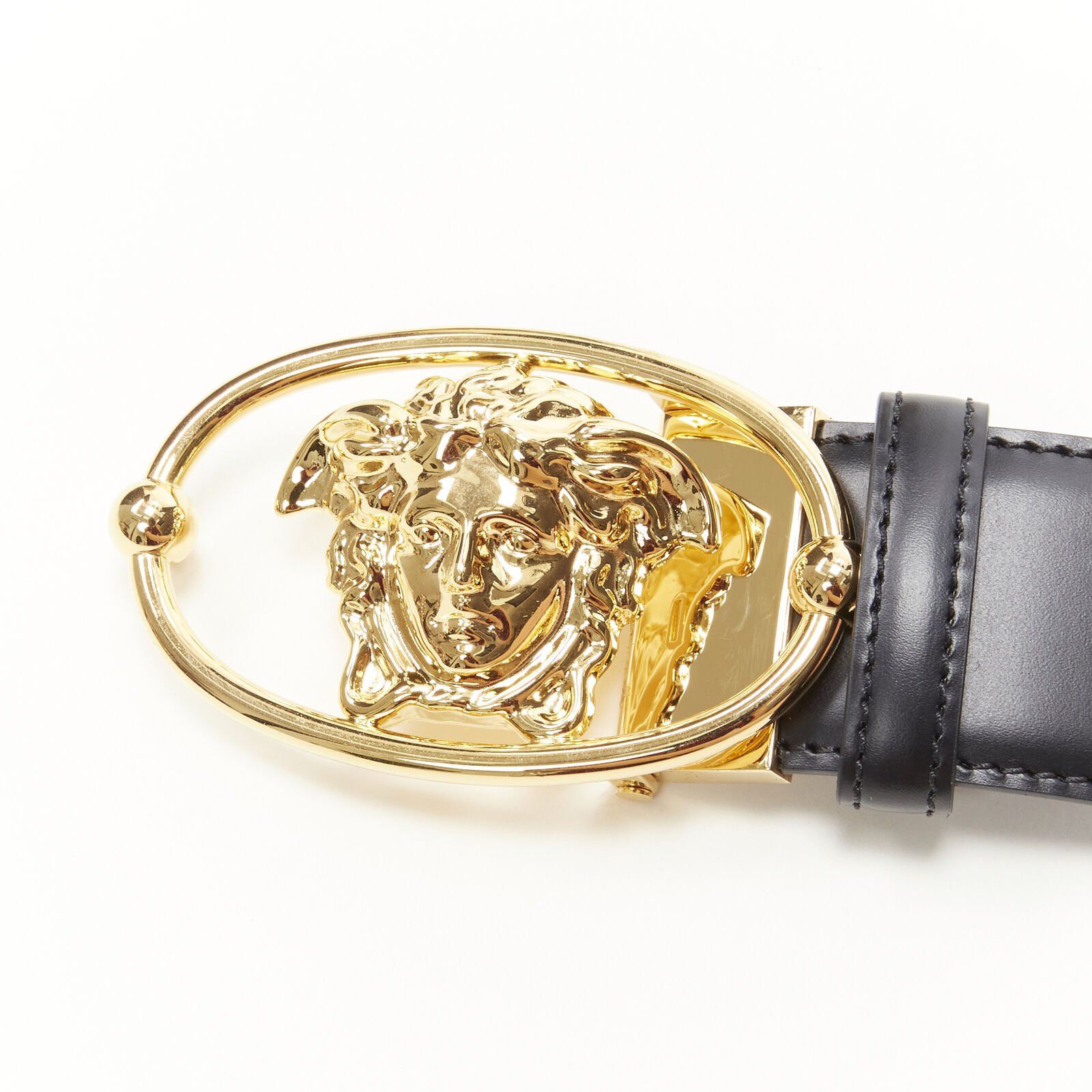 Versace VERSACE La Medusa Insignia gold oval buckle black leather belt 100cm 38-42" Size 38 - 6 Thumbnail