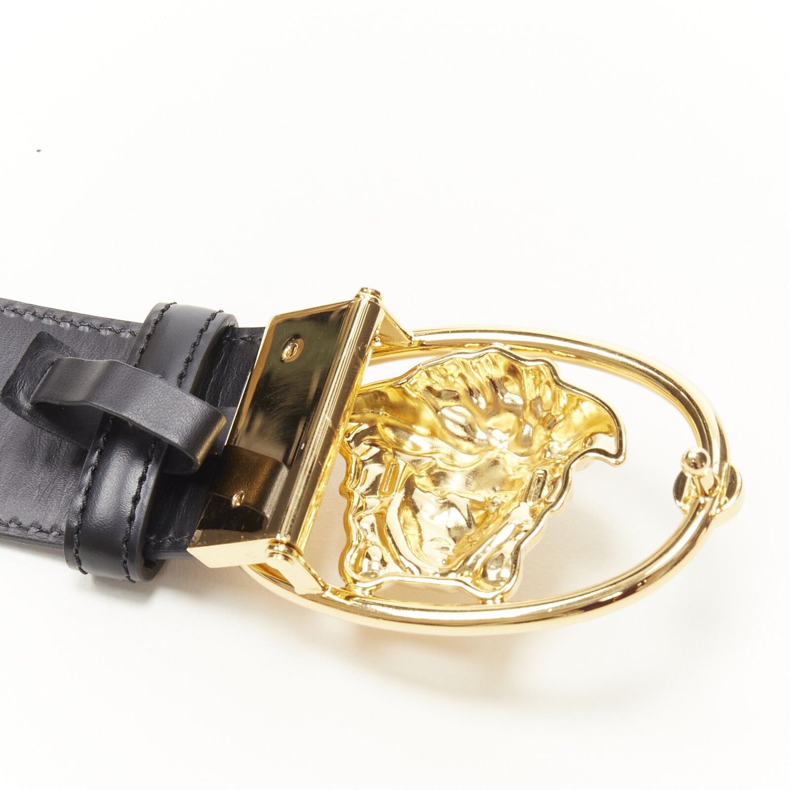 Versace VERSACE La Medusa Insignia gold oval buckle black leather belt 100cm 38-42" Size 38 - 7 Thumbnail