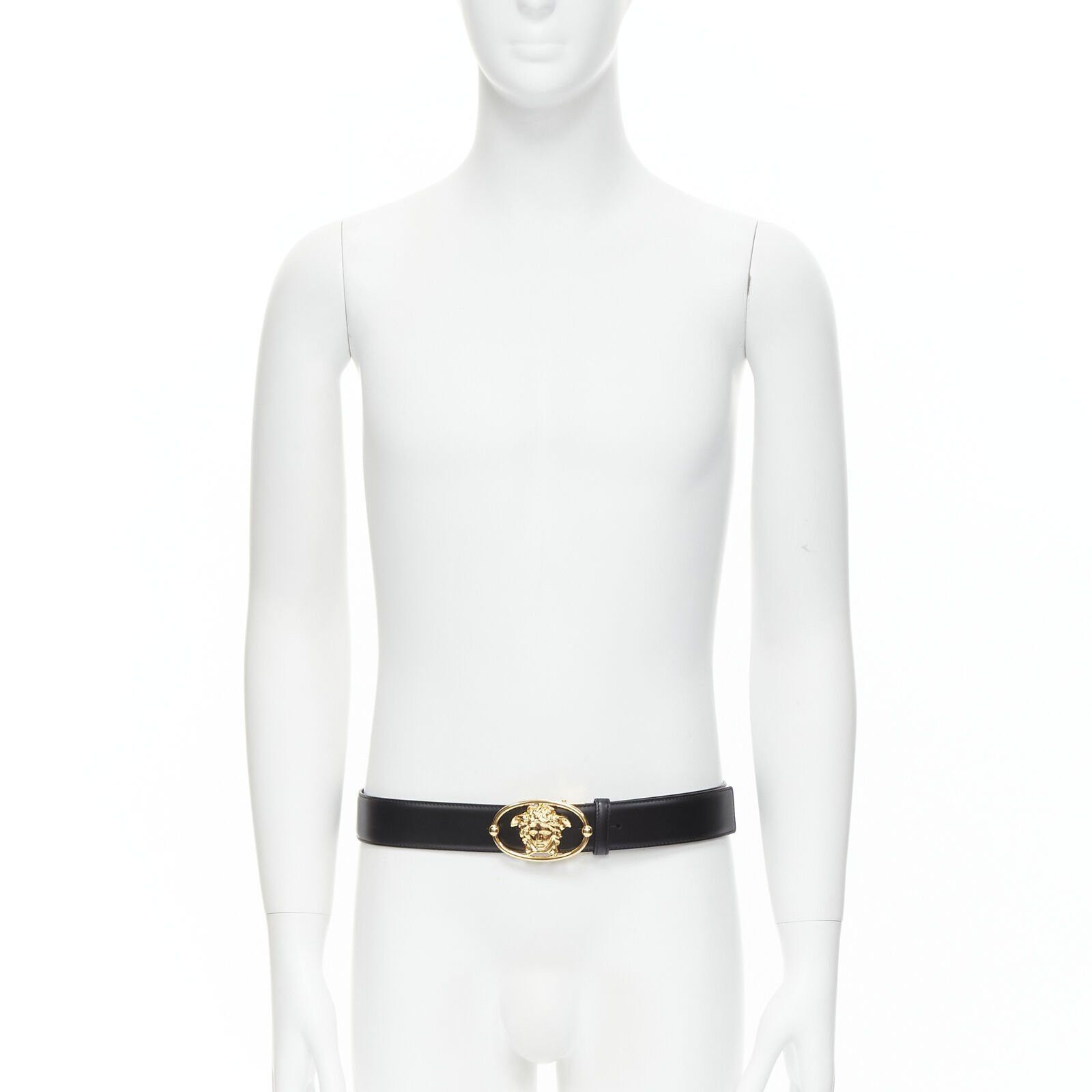 Versace VERSACE La Medusa Insignia gold oval buckle black leather belt 100cm 38-42" Size 38 - 2 Thumbnail