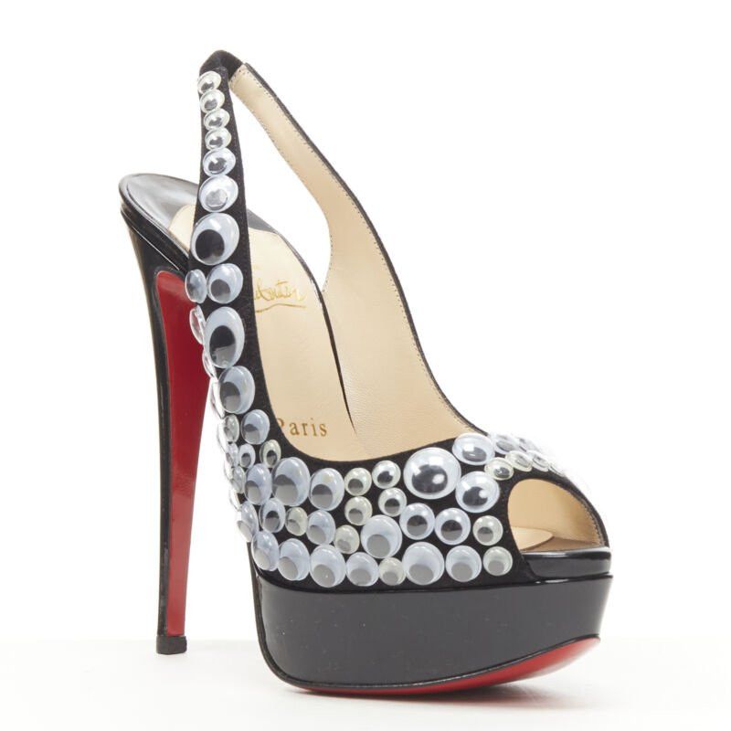 Christian Louboutin CHRISTIAN LOUBOUTIN Deja Vu 150 black patent eyeball peeptoe sling platform EU36 Size US 6 / IT 36 - 2 Thumbnail