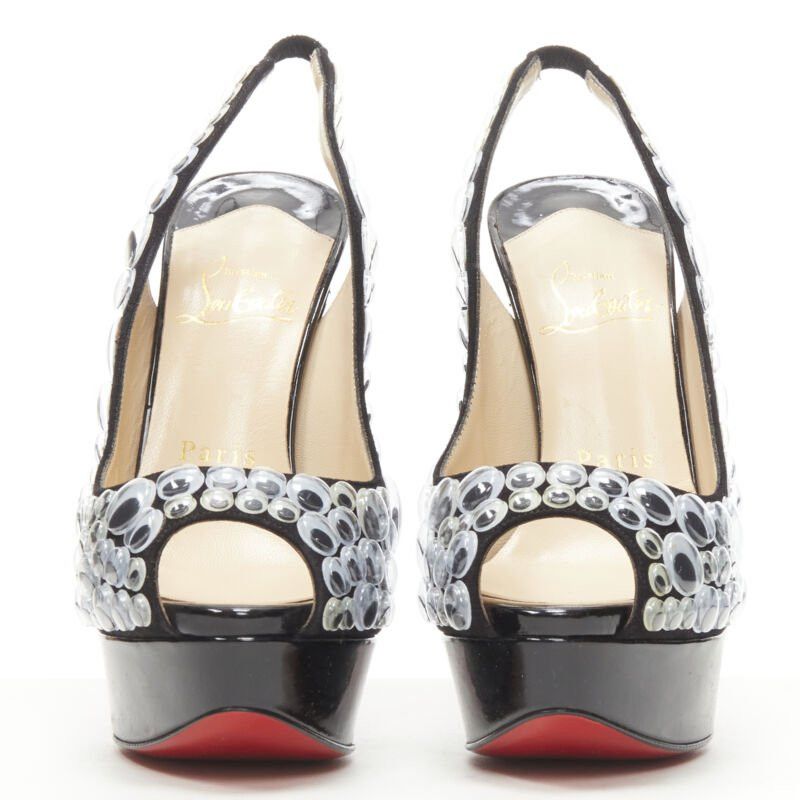 Christian Louboutin CHRISTIAN LOUBOUTIN Deja Vu 150 black patent eyeball peeptoe sling platform EU36 Size US 6 / IT 36 - 3 Thumbnail