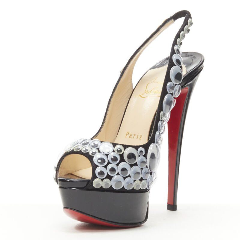 Christian Louboutin CHRISTIAN LOUBOUTIN Deja Vu 150 black patent eyeball peeptoe sling platform EU36 Size US 6 / IT 36 - 4 Thumbnail