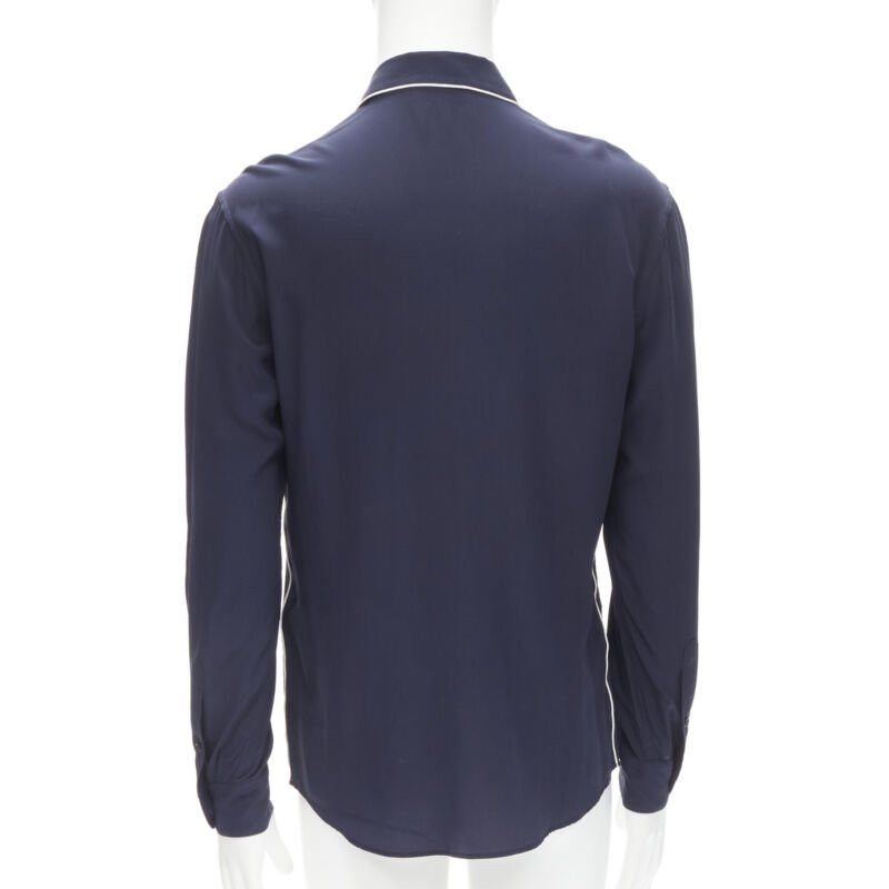 Dolce & Gabbana DOLCE GABBANA navy blue white piping casual pajama shirt S IT4 Size S / US 4 / IT 40 - 5 Thumbnail
