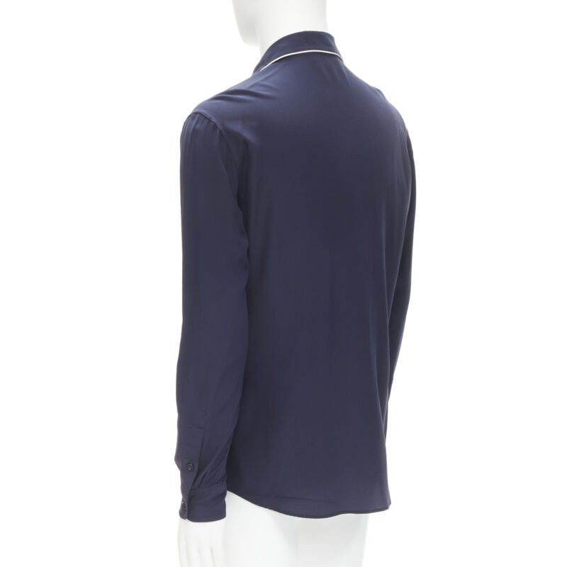Dolce & Gabbana DOLCE GABBANA navy blue white piping casual pajama shirt S IT4 Size S / US 4 / IT 40 - 6 Thumbnail