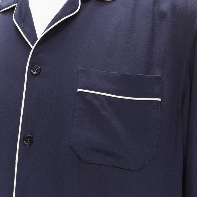 Dolce & Gabbana DOLCE GABBANA navy blue white piping casual pajama shirt S IT4 Size S / US 4 / IT 40 - 2 Thumbnail