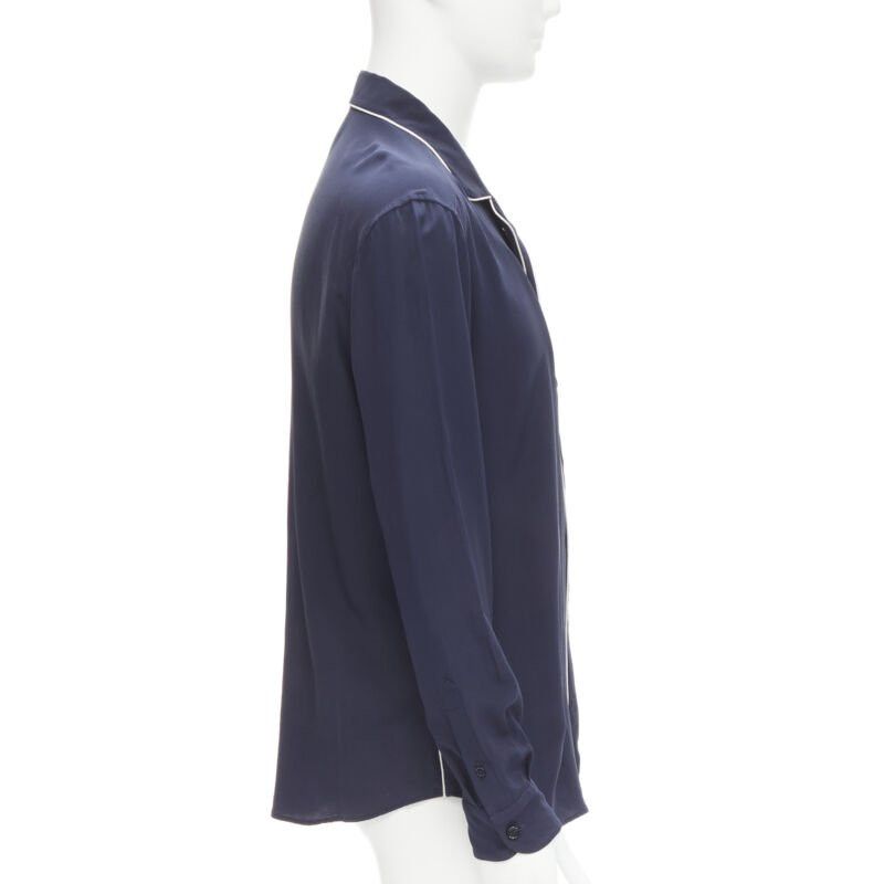 Dolce & Gabbana DOLCE GABBANA navy blue white piping casual pajama shirt S IT4 Size S / US 4 / IT 40 - 4 Thumbnail