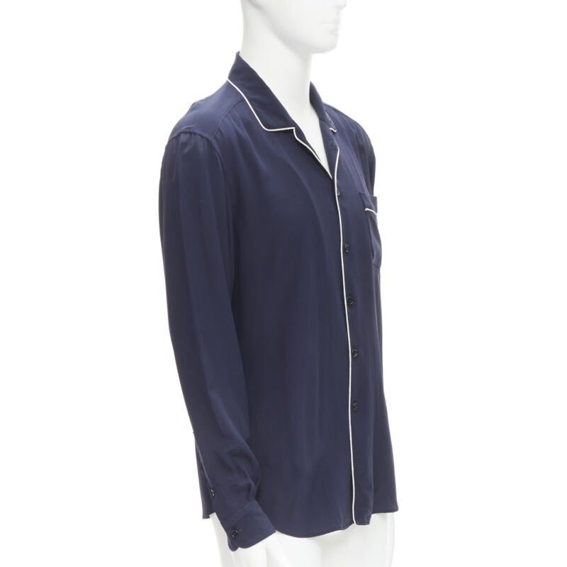 Dolce & Gabbana DOLCE GABBANA navy blue white piping casual pajama shirt S IT4 Size S / US 4 / IT 40 - 3 Thumbnail