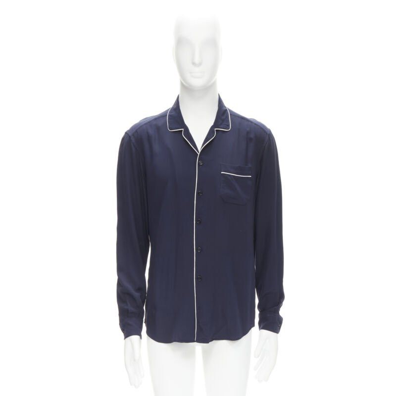 Dolce & Gabbana DOLCE GABBANA navy blue white piping casual pajama shirt S IT4 Size S / US 4 / IT 40 - 9 Thumbnail