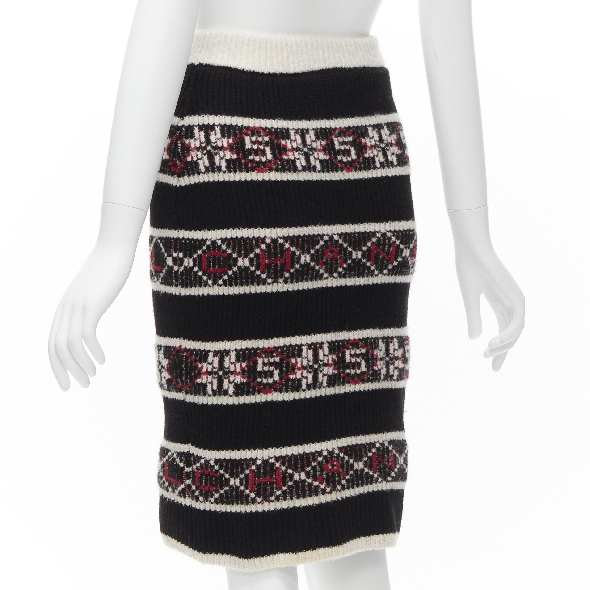 Chanel CHANEL Number 5 red black white CC logo fair isle intarsia skirt FR34 XS Size 26" / US 2 / IT 38 - 6 Thumbnail