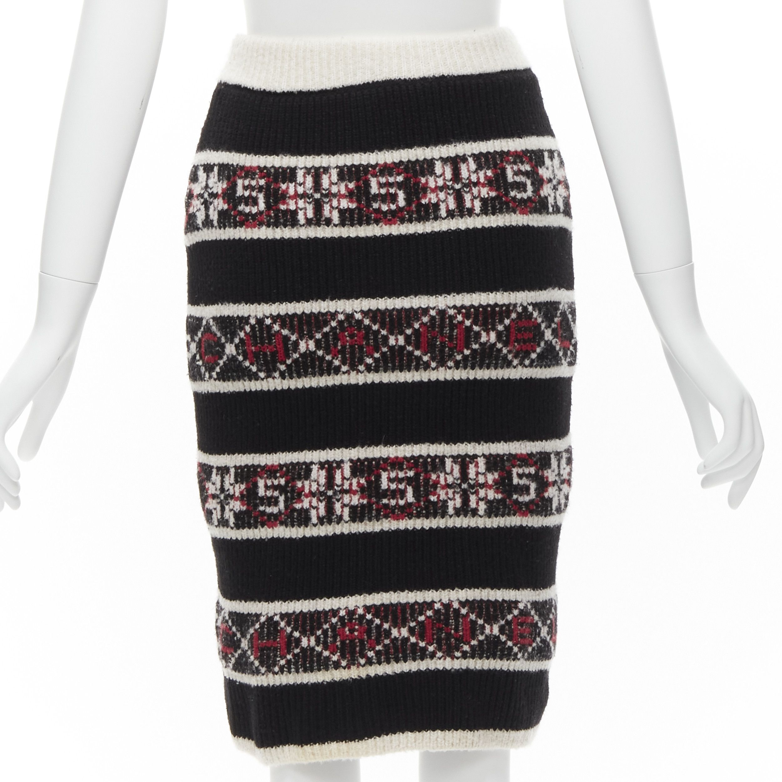Chanel CHANEL Number 5 red black white CC logo fair isle intarsia skirt FR34 XS Size 26" / US 2 / IT 38 - 5 Thumbnail