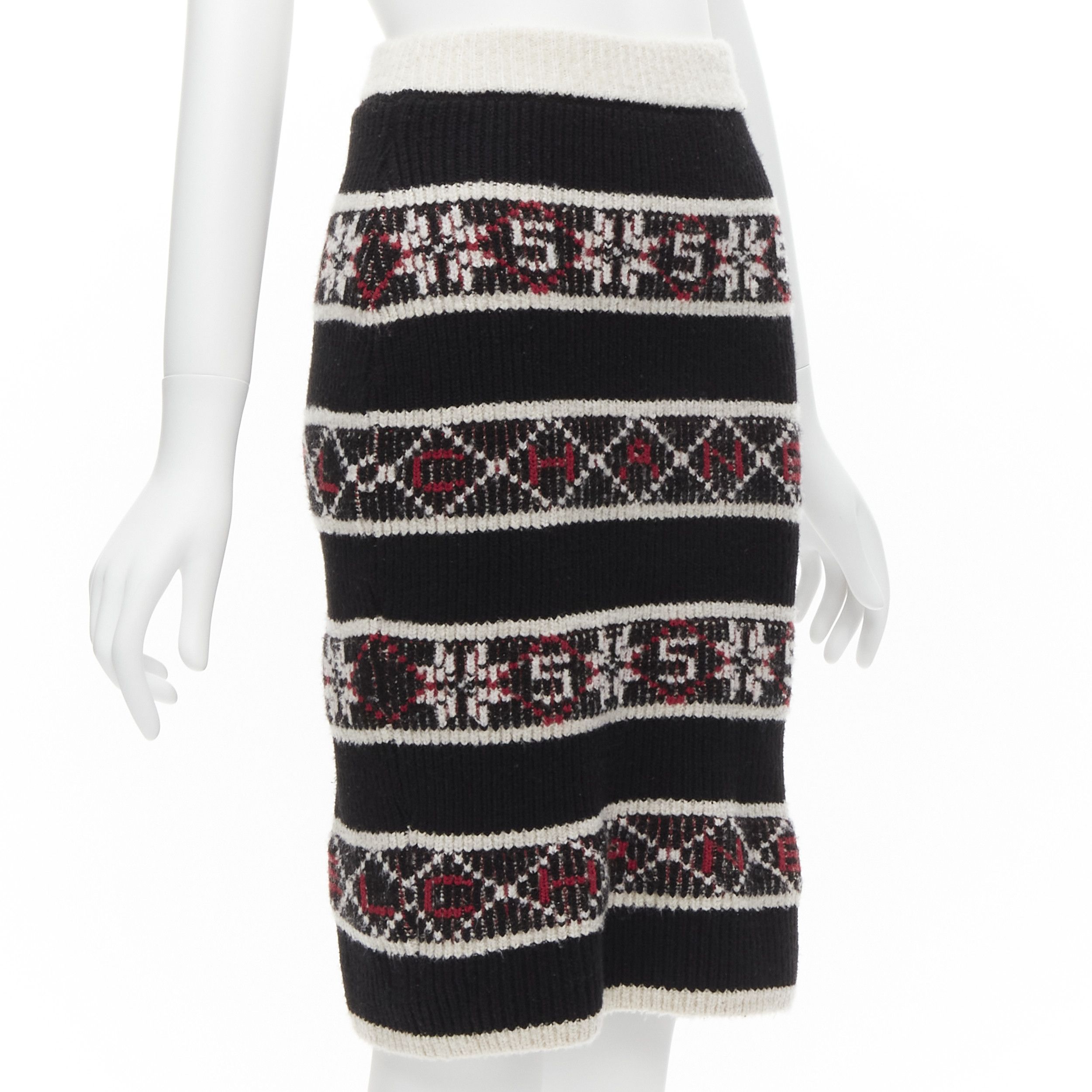 Chanel CHANEL Number 5 red black white CC logo fair isle intarsia skirt FR34 XS Size 26" / US 2 / IT 38 - 3 Thumbnail