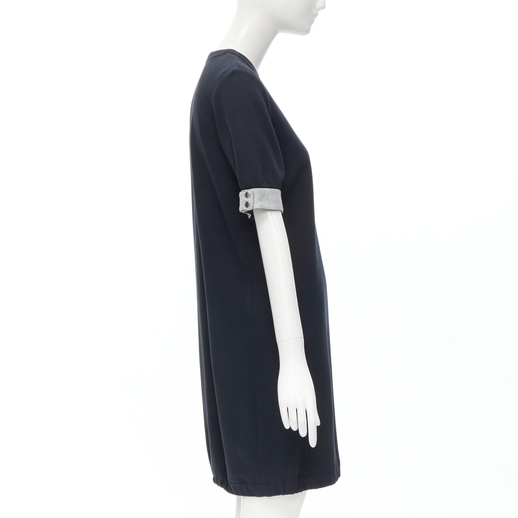 Marni MARNI black cotton grey cuff silver snap button detail casual dress UK12 M Size M / US 6-8 / IT 42-44 - 4 Thumbnail