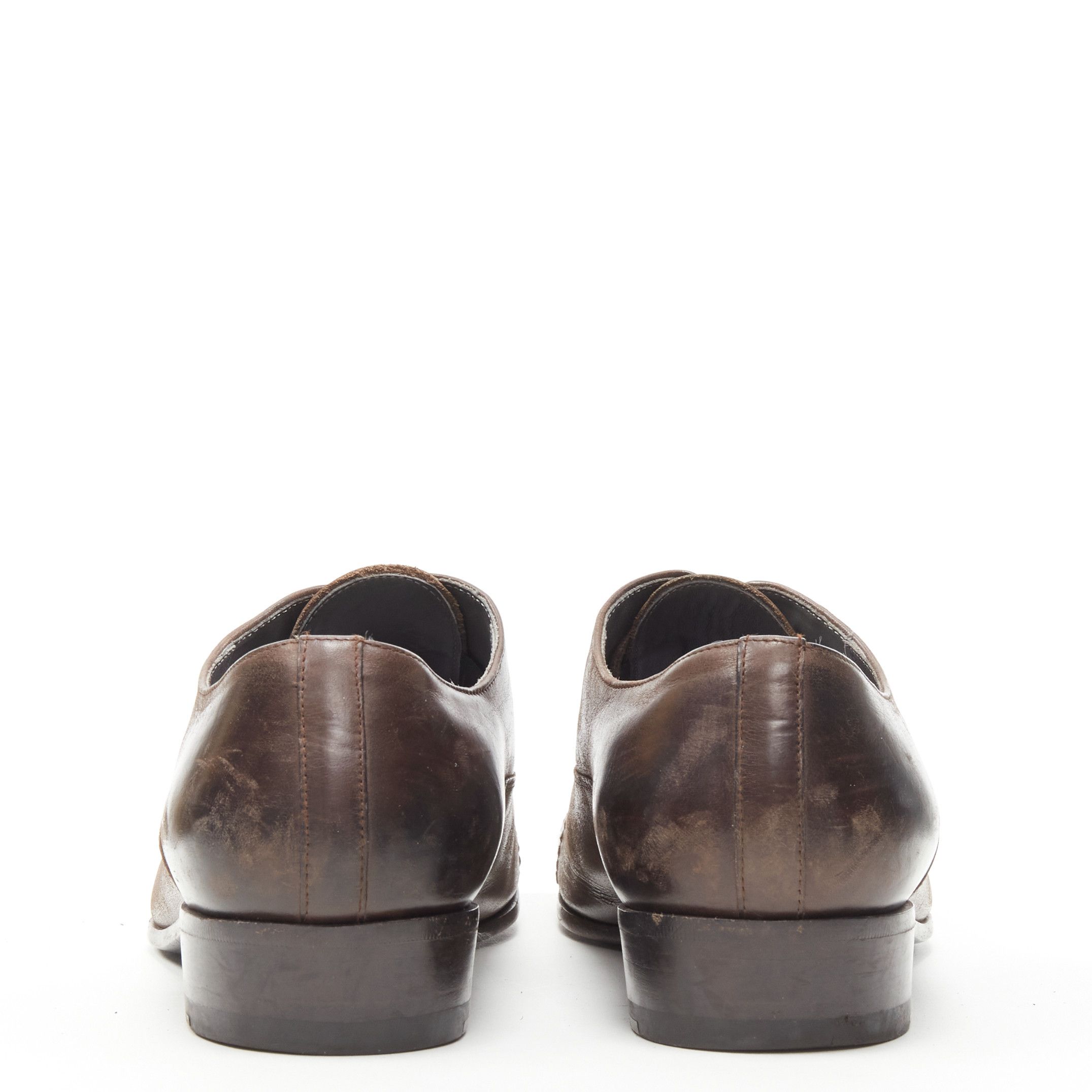 Lanvin LANVIN brown calfskin lace up distressed scuffed leather dress shoes US8 EU41 Size US 8 / EU 41 - 5 Thumbnail
