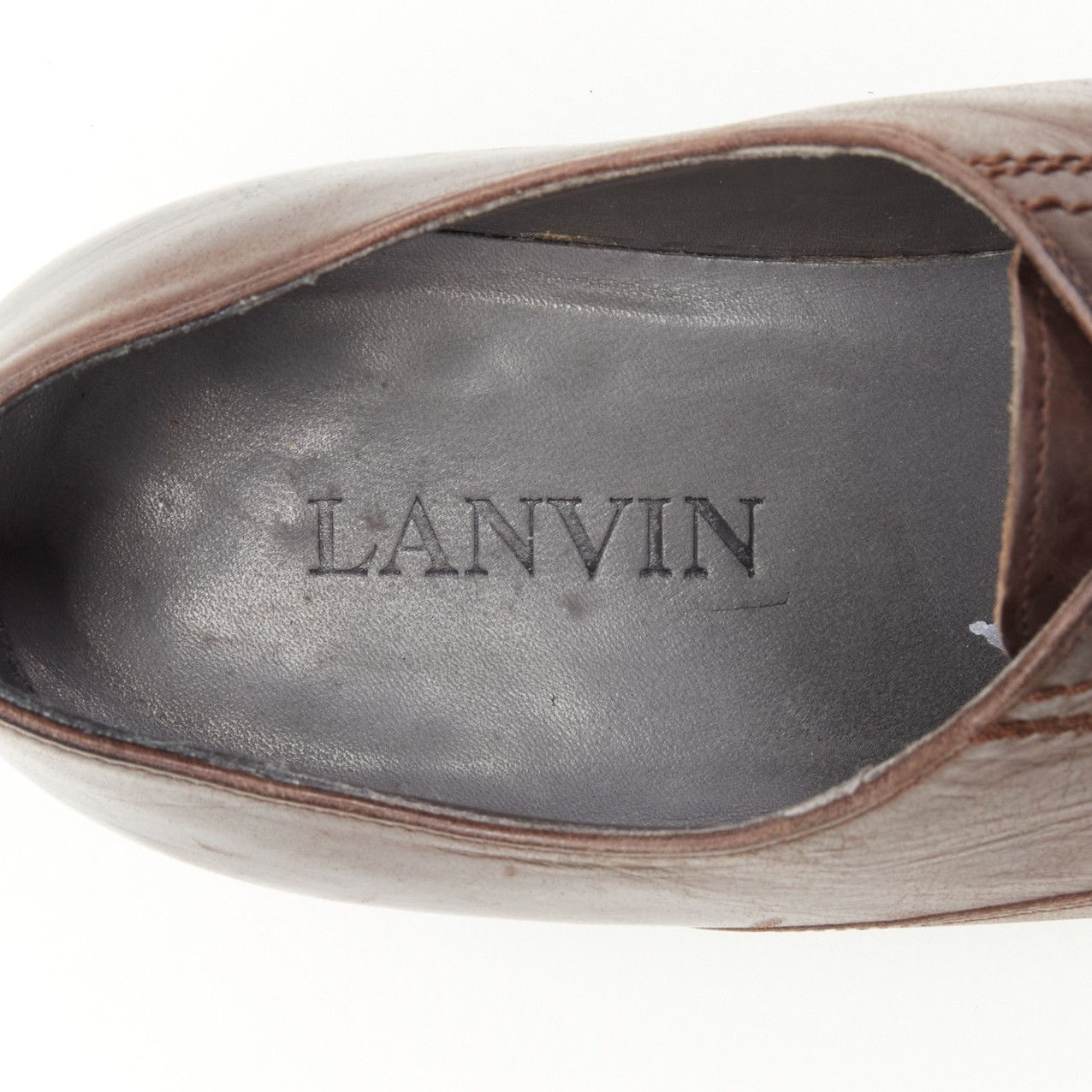 Lanvin LANVIN brown calfskin lace up distressed scuffed leather dress shoes US8 EU41 Size US 8 / EU 41 - 10 Thumbnail