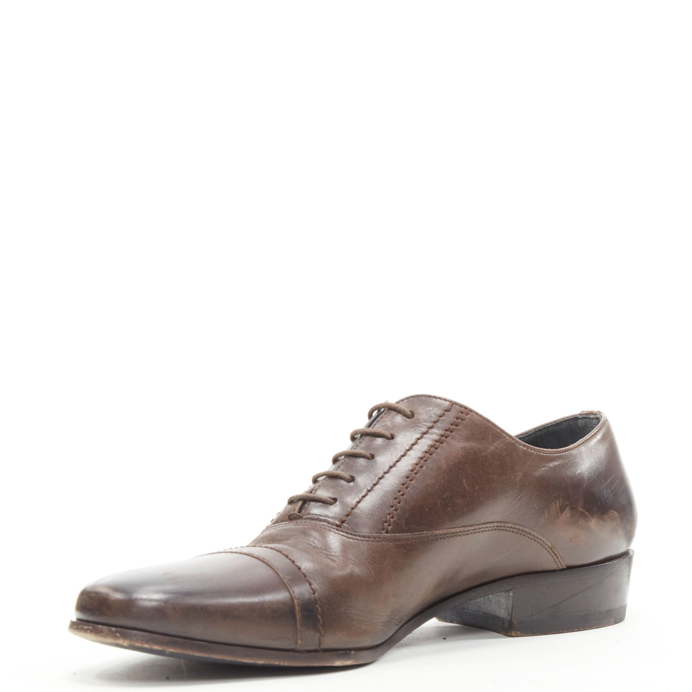 Lanvin LANVIN brown calfskin lace up distressed scuffed leather dress shoes US8 EU41 Size US 8 / EU 41 - 4 Thumbnail