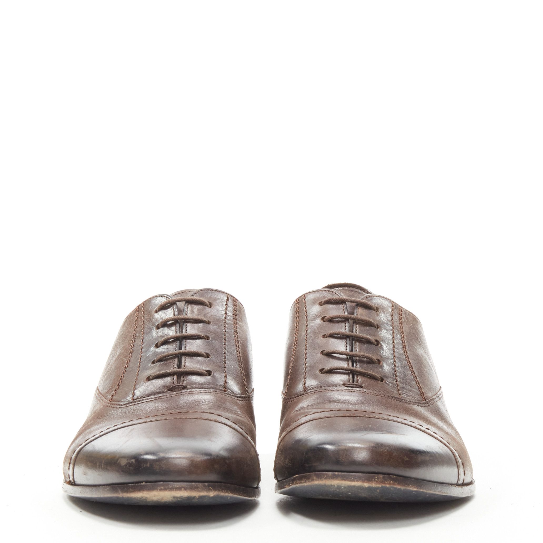 Lanvin LANVIN brown calfskin lace up distressed scuffed leather dress shoes US8 EU41 Size US 8 / EU 41 - 3 Thumbnail