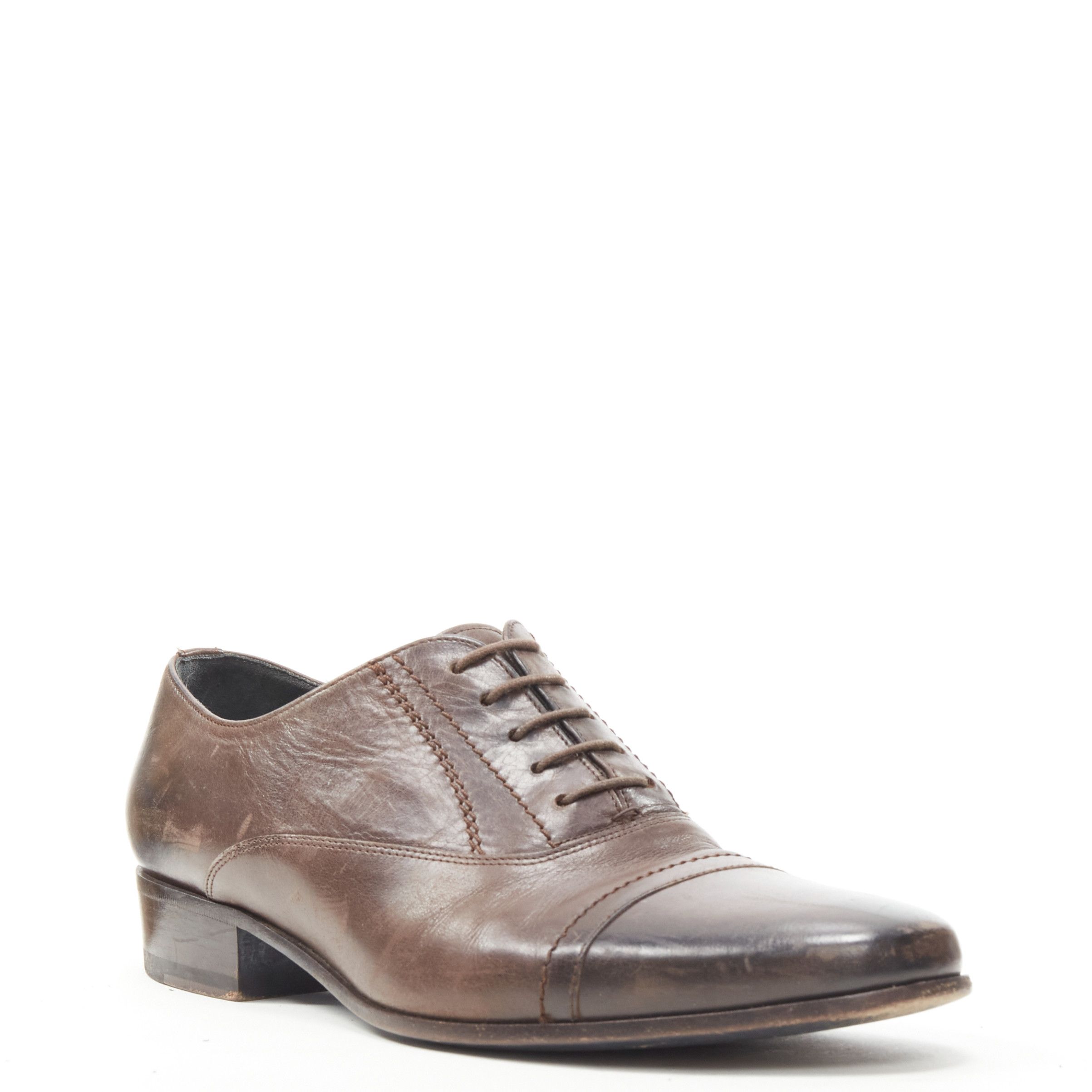Lanvin LANVIN brown calfskin lace up distressed scuffed leather dress shoes US8 EU41 Size US 8 / EU 41 - 2 Thumbnail