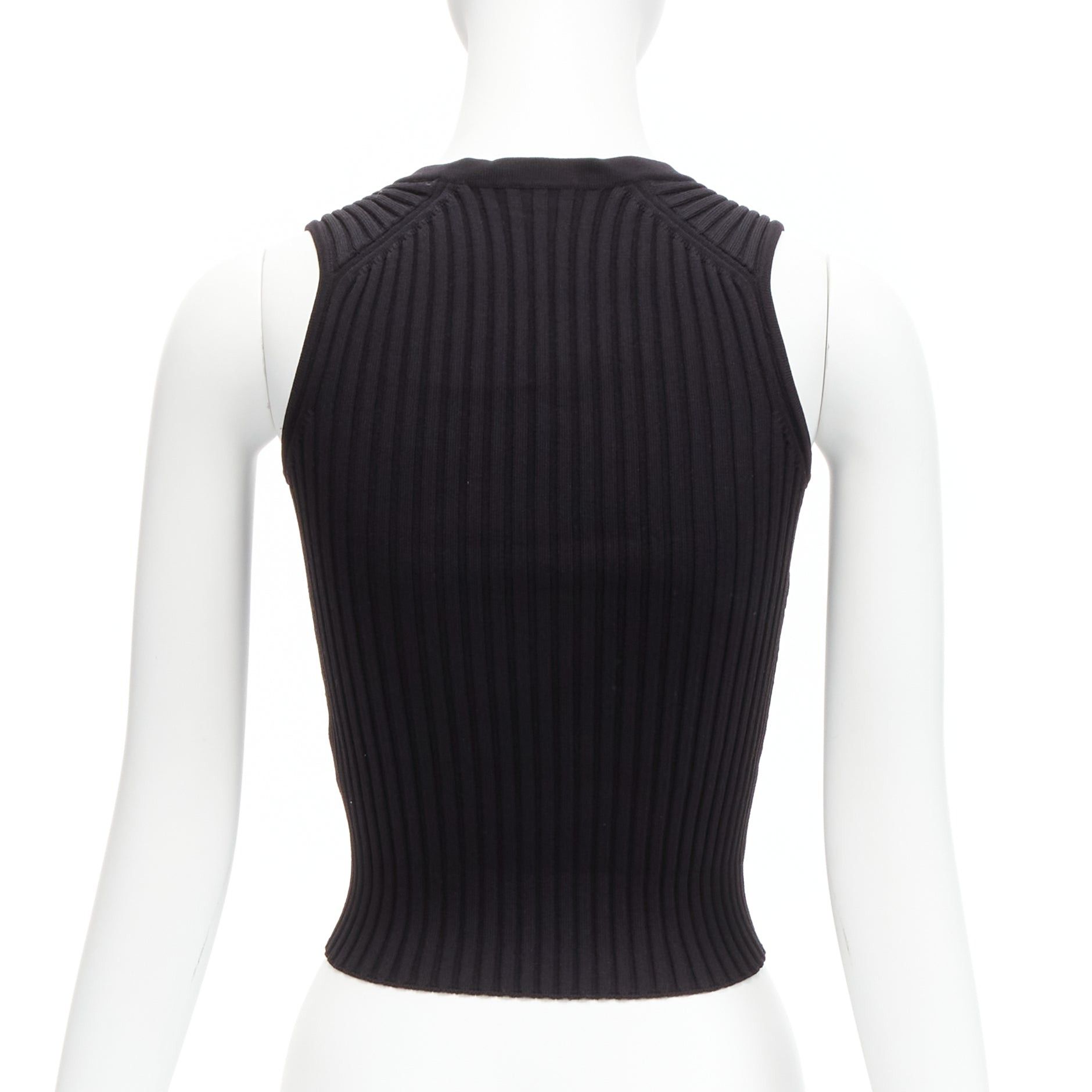 Chanel CHANEL 01A gold CC logo charm black ribbed V neck cropped vest top FR38 M Size M / US 6-8 / IT 42-44 - 5 Thumbnail