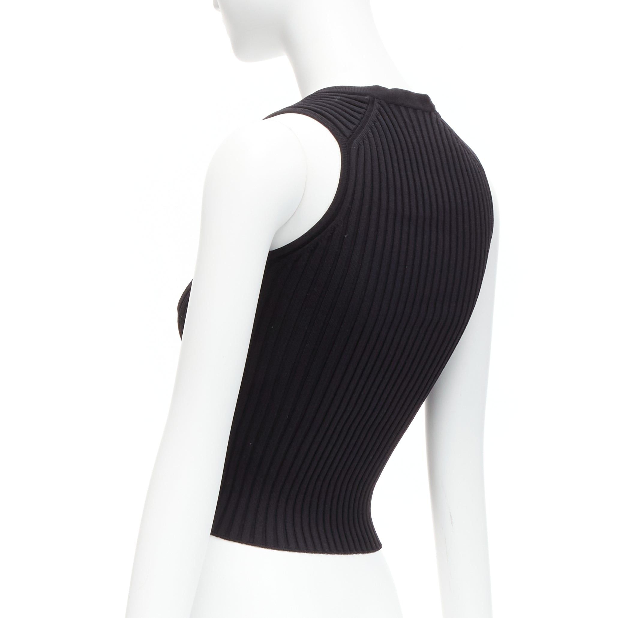 Chanel CHANEL 01A gold CC logo charm black ribbed V neck cropped vest top FR38 M Size M / US 6-8 / IT 42-44 - 6 Thumbnail