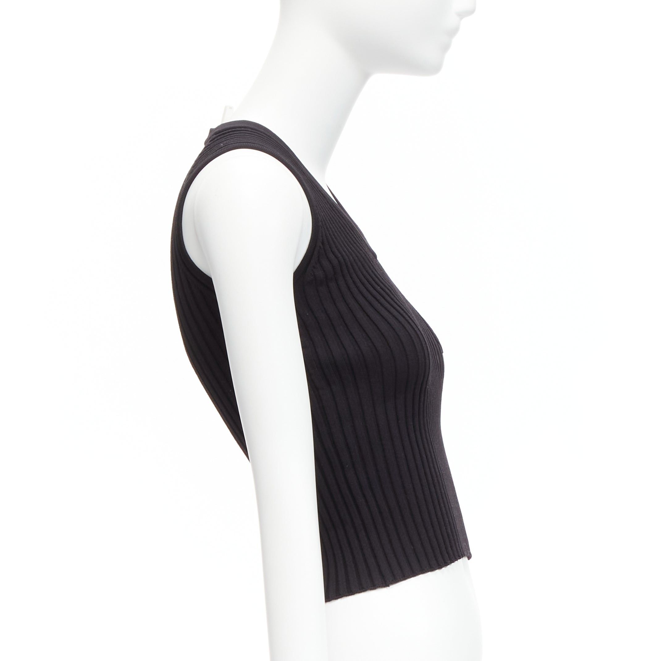Chanel CHANEL 01A gold CC logo charm black ribbed V neck cropped vest top FR38 M Size M / US 6-8 / IT 42-44 - 4 Thumbnail