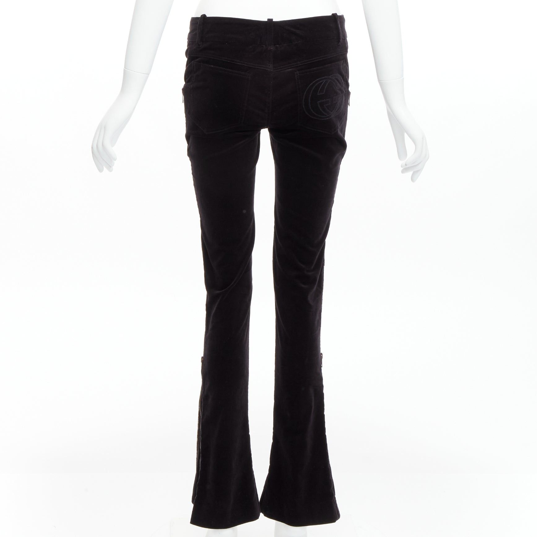 Gucci GUCCI Vintage black velour GG interlock logo side pocket zip flare pants XS Size 25" / US 0 / IT 36 - 5 Thumbnail