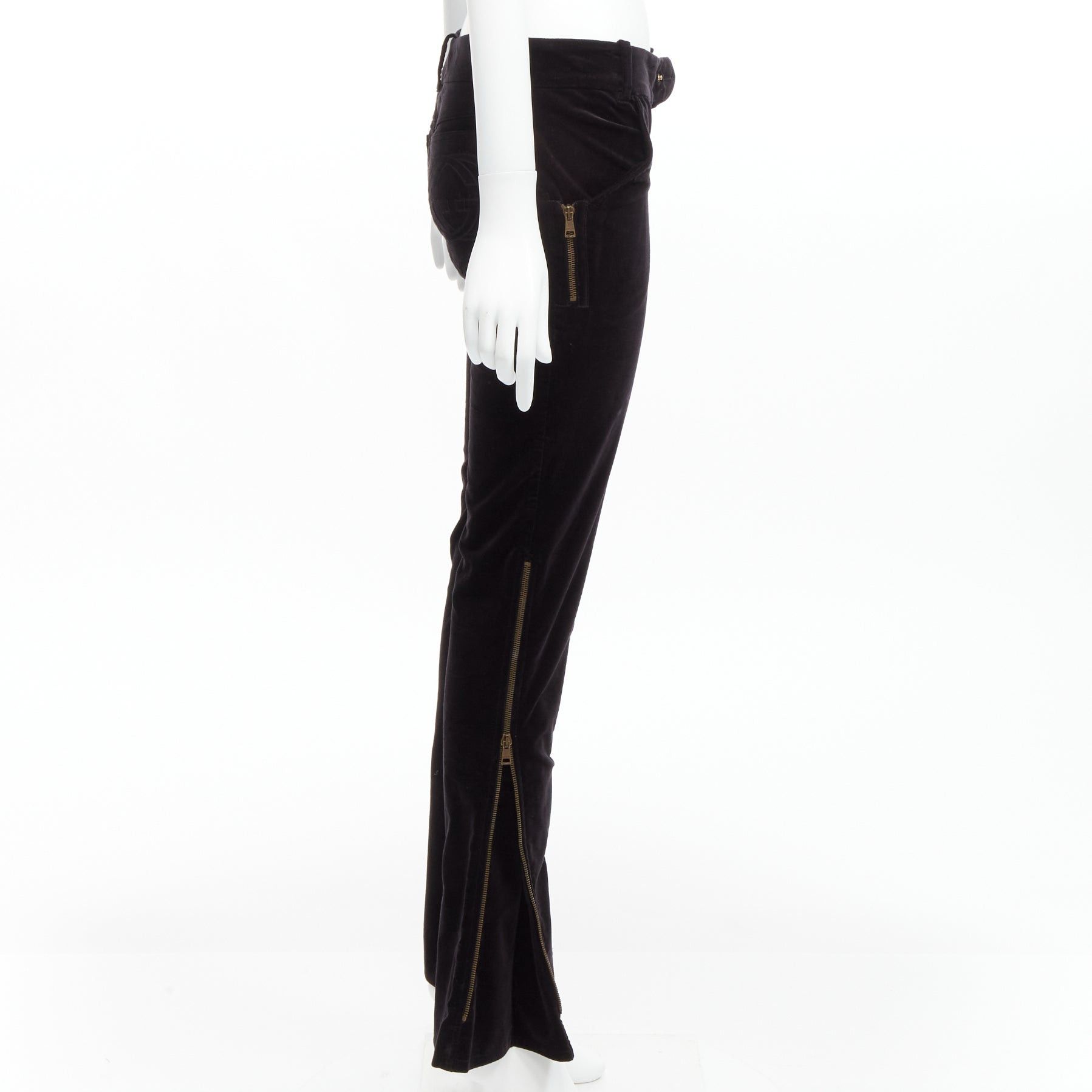 Gucci GUCCI Vintage black velour GG interlock logo side pocket zip flare pants XS Size 25" / US 0 / IT 36 - 4 Thumbnail