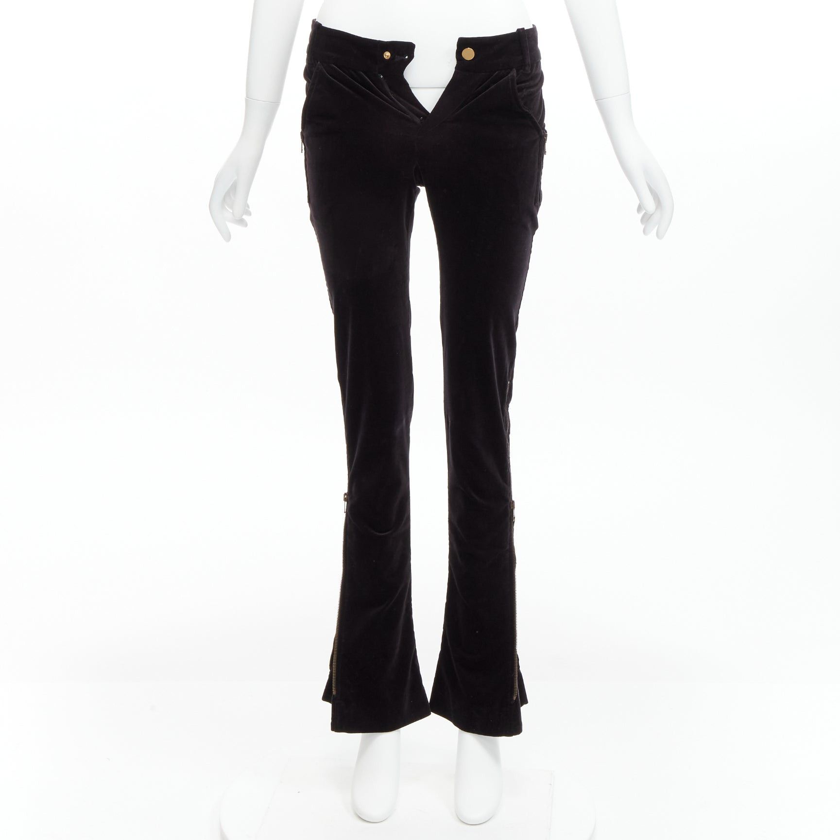 Gucci GUCCI Vintage black velour GG interlock logo side pocket zip flare pants XS Size 25" / US 0 / IT 36 - 10 Thumbnail